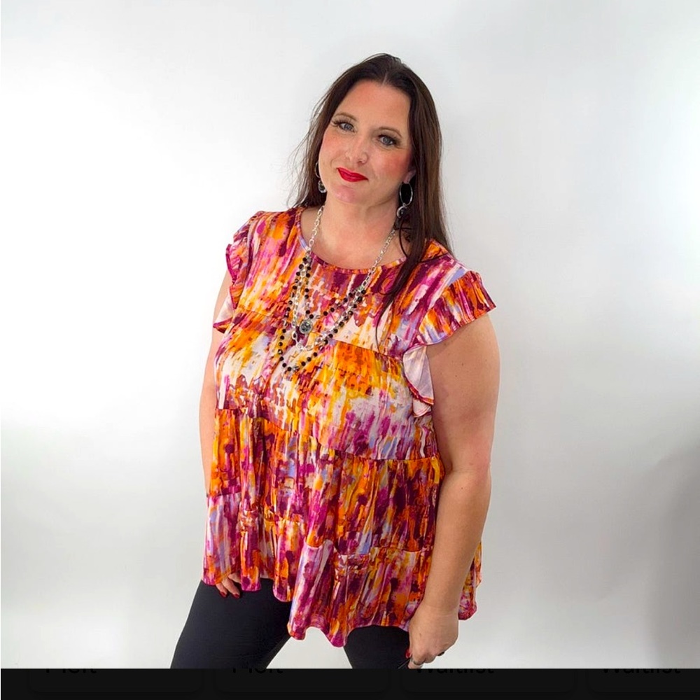 Heimish Fuchsia multicolor ruffle sleeve blouse